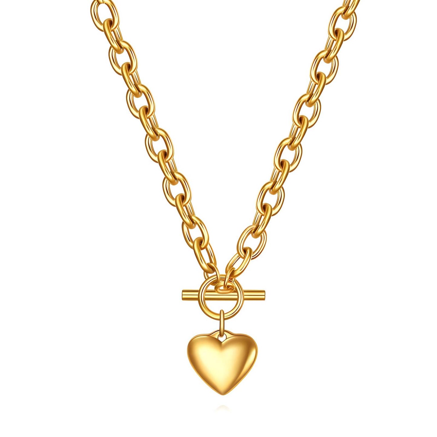 Collier en forme de coeur en acier inoxydable plaqué or 18 carats